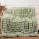 Super Comfort Oversized Warm Thick Bubble Luxury Plush Rabbit Faux Fur Throw Blanket, Fluffy Blanket,Soft Cozy Blanket for Couch Chair Bed Sofa Living Room (Sage Green, 50inX60in)