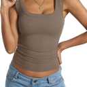 EasyGala Womens Cotton Ribbed Square Neck Tank Tops Basic Backless Sleeveless Summer Cami Shirts 2025 (Brown, L)