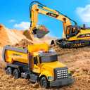 LerBao 2 Pack Large Construction Engineering Truck Toys,Moveable Claw Excavator & Lifting Back Dump Truck Toy for 3 4 5 6 7 8 Years Old Boys Kids Childs Toddlers Birthday