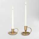 Iron Taper Candle Holder Set of 2 Antique Brass Candlestick Holders Vintage Decorative Candles Stand for Wedding Party Decoration Dinning Table Housewarming Gift