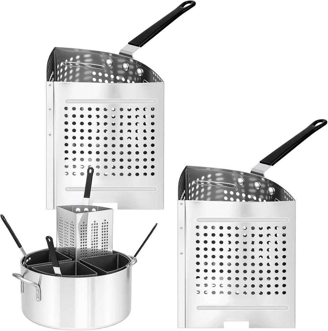 LemonRoad 2 Pack 5 Qt Stainless Steel Pasta Strainer Baskets Inserts Quarter Strainer Basket Skimmer with PVC Handles for 20 Qt. Pasta Cooker Pot for Boiling Noodle Blanching Vegetables Seafood