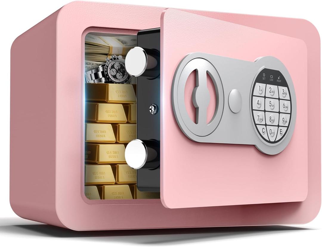 Small Safes for Home Small Safe Box Mini Safe with Coin Slot Personal Safes for Money Cash Documents Kids Safety Box with Digital Keyboard & Sensor Light Caja Fuerte Para Dinero 0.23 Cubic (pink)