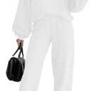 Women's 2 Piece Outfits Set Fleece Lined Lounge Sweatsuit Crewneck Pullover Top Wide Leg Pants Casual Tracksuit (X-Large, White)