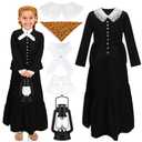 Panitay 6 Pc 1800s Colonial Costumes with Lace Cuffs Lace Collar LED Lantern for 100th Day of School Cosplay Party Girls Kids(Medium)