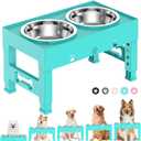 Elevated Dog Bowls with 2 Stainless Steel Bowls, Raised Dog Food Bowl Stand 5 Height Adjustable (3.1", 9", 10", 11", 12") Non-Slip Feeder Set for Medium and Large Dogs - Turquoise