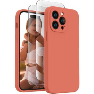 FireNova Designed for iPhone 14 Pro Case, Silicone Upgraded [Camera Protection] Phone Case with [2 Screen Protectors], Soft Anti-Scratch Microfiber Lining Inside, 6.1 inch, Pink Pomelo