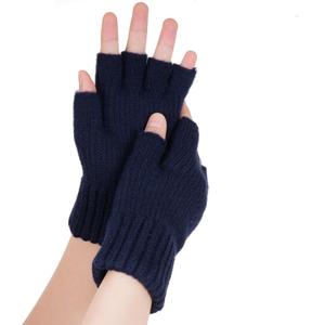 1Pairs Half Finger Gloves for Men Women Winter Warm Knit Fingerless gloves for women and men (One Size, Navy)