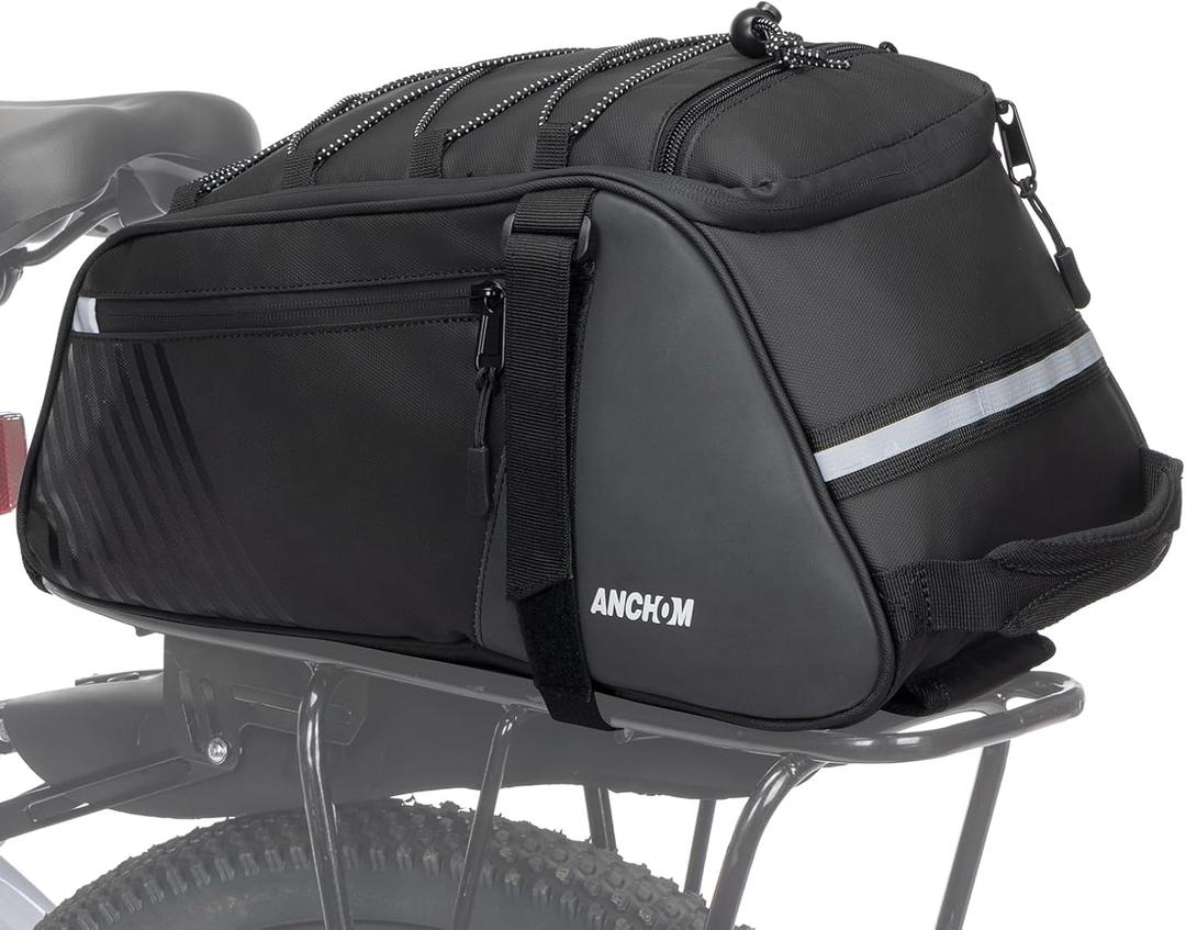 Rear Bike Rack Bag, 13L PVC Water Resistant Bicycle Bag for Road and Mountain Bikes, Commuter Bag for Grocery Shopping and Cycling, Black (Large)