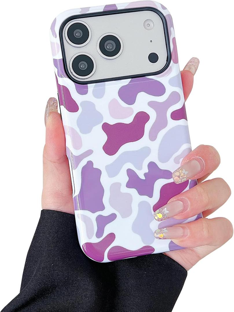 Compatible with iPhone 17 Pro Max Case Cute Leopard Print Camo Pattern Design for Girls Women,Soft TPU and Hard PC Protective Case Designed for iPhone 17 Pro Max-Purple camo