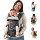 besrey Baby Carrier Hip Seat for Dad, Front Summer Infant Carrier Newborn to Toddler, Plus Men Backpack Holder, Harness for Carrying Infant, Hip Seat with Strap (Black with Double Back Support)