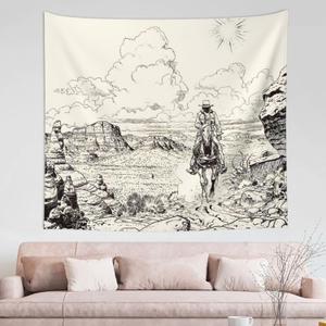 EAGSTS Western Wild West Landscape Illustration Mountains Cowboys Desert Cactus Plants Tapestry Country Home Wall Hanging Bedroom Living Room Dorm House Patry Decor Decorations Tapestry 60x51 Inches (60L" x 51W")