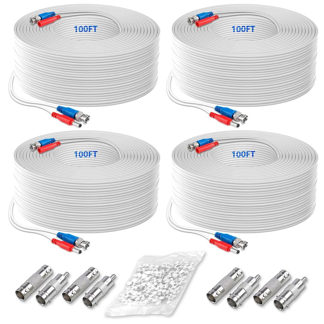 OOSSXX 4100 Feet 2-in 1 Video Power Cable BNC Extension Wired All-in-One Cables for HD-Analogo Security Cameras DVR (4 Pack)