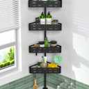 KEGII Corner Shower Caddy Tension Pole - Shower Tension Rod Organizer, Floor to Ceiling Shower Caddy 25-114.2 inch, Towel Rack Corner Waterproof, Dark Black