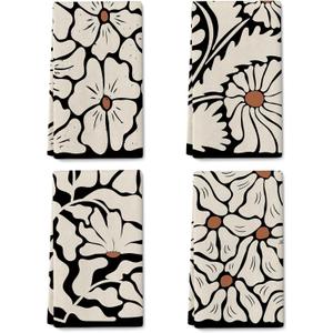 Boho Floral Kitchen Towels Decorative Set of 4, Black Geometric Dish Towel, Beige Decor Hand & Tea Towels for Kitchen Drying, Housewarming Gifts for Women