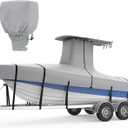 RVMasking Upgraded 1200D T-Top Boat Cover 100% Waterproof Heavy Duty Tear-Resistant Polyester with Motor Cover for Center Console Boat with T TOP Roof, 22'-24' Long Beam Width up to 116", Gray