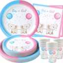Baby Gender Decoration Kit 96 Pieces, Pink and Blue Plates Set, Boy or Girl Elephant Cups
