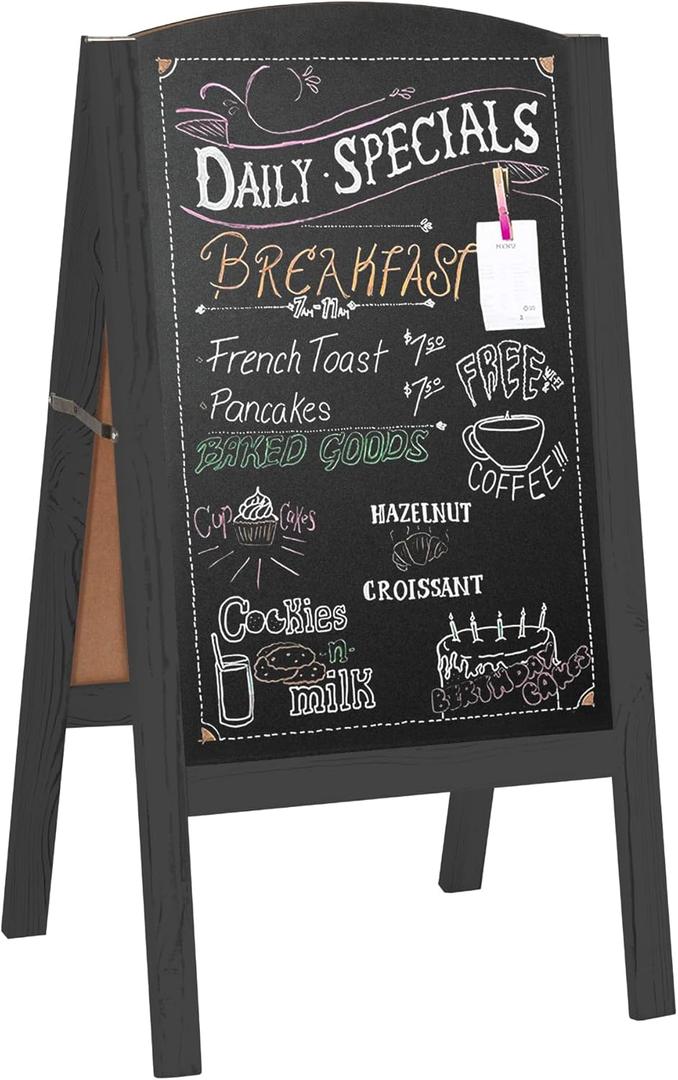 Ilyapa Wooden A-Frame Chalkboard Sidewalk Signs with Rounded Top - 20 x 40 Inches Black Chalkboard - Sturdy Freestanding 20x40 Menu Display Board