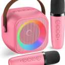 Mini Karaoke Machine with 2 Wireless Microphones for Kids Adults,Portable Bluetooth Karaoke Speaker with Party Lights,Christmas Birthday Gifts for Girls Ages 4, 5, 6,7, 8, 9, 10,12+ Family Home Party (Hotpink 2 Mics)