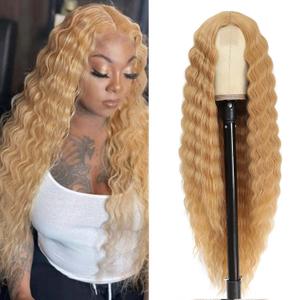 Honey Blonde Wig 30 Inch Synthetic Wig Loose Deep Wave Lace Front Curly Wigs for Women Long Wigs for Women Natural Crimps Curls (Honey Blonde)