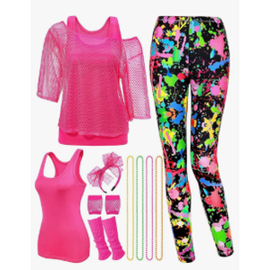 Medium Jadive 12 Pcs 80s Costume Outfits Accessories for Woman Party Fishnet Shirt Legging Vest Hairband Necklace Gloves Leg Warmer. Size M