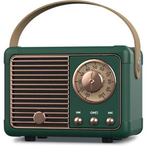 PRUNUS J-999 Retro Bluetooth Speaker,Vintage Decor,Mini Wireless Bluetooth Speaker,Cute Old Fashion Style Support USB/TF Card/AUX for Kitchen Desk Bedroom, White Elephant Gifts for Adults Men Women (Green)