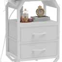 Night Stand for Bedroom, Bedside Table Nightstand with Charging Station, Couch Bed Side Table End Table with USB Ports and Power Outlets for Living Room Small Spaces (White)