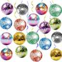 18 PCS Disco Party Decorations, Spiral Party Decorations, 70s Disco Ball Ceiling Decorations Hanging, Retro Dance Party Decor for 70s 80s Birthday Garland