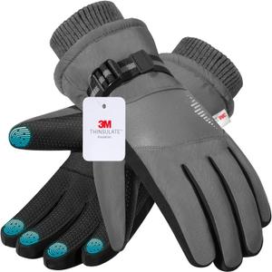 rivmount Winter Waterproof Ski Snow Warm Gloves for Women Men, Windproof Cold Weather Thermal with Touchscreen Fingers, for Running Driving Cycling Hiking Biking Outdoor Sports Daily Work (Large, Frost Gray)