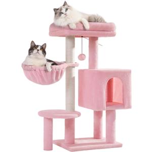 Small Cat Tree Pink Cat Tower with 32 Inches Scratching Post with Cats Condo House, Cozy Hammock and Removable Top Bed and Dangling Ball for Indoor Cats-34 Pink