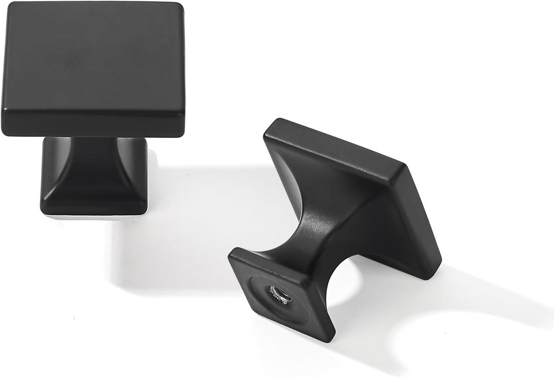 Khtumeware Matte Black Cabinet Knobs 6 Pack Flat Black Drawer Square Knobs for Cabinets and Drawers Cabinet Hardware Kitchen Cabinet Knobs