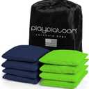 Play Platoon Cornhole Bags Weather Resistant- Set of 8 Regulation Bean Bags for Tossing- Official Professional Size & Weight Corn Hole Bags Two Color All Weather Cornhole Beans Bag Set with Tote Bag (Navy Blue & Lime Green)