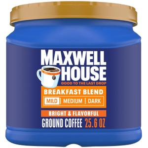 Maxwell House Breakfast Blend Mild Roast Ground Coffee, 25.6 oz Canister (EXP 03/03/26)