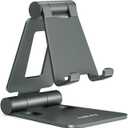 Nulaxy Dual Folding Cell Phone Stand, Fully Adjustable Foldable Desktop Phone Holder Cradle Dock Compatible with iPhone 17 16 15 14 13 12 11 Pro Max Xs Xr X 8, Nintendo Switch, All Phones - Gray