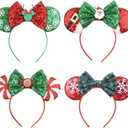 4 PCS Christmas Mouse Ears Headbands Sequin Santa Reindeer Candy Headbands for Cosplay Party Favors (Christmas 4 Pack)