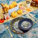 Morejoy 175PCS Thanksgiving Plastic Plates, Blue Gold Thanksgiving Dinnerware Sets Include: 25Dinner Plate, 25 Salad Plate, 25 Silverware Set, 25 Napkins, Fall Plates Disposable for thanksgiving Day