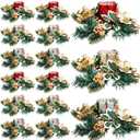 Ceenna Set of 24 Christmas Candle Ring Wreaths with Glass Votive Tealight Holders, Candle Rings and Gold Poinsettia Small Christmas Decor Table Centerpieces Party Ornament