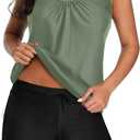 Aqua Eve Two Piece Women's Tankini Swimsuits Blouson Swim Tank Top with Shorts Modest Bathing Suits (Army Green, S)