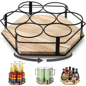 Rotating Coffee Syrup Organizer 7 Bottles, Coffee Syrup Rack Stand for Countertop, Tumbler Bottle Storage Holder, Turntable Display Lazy Susan Tray for Coffee Bar Station, Kitchen, Pantry