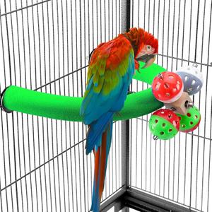 U Shape Parrot Perch Stand Toy Bird Platform Sand Paw Grinding Clean Stick Exercise Conure Budgie Cockatiel Cage Accessories (Green-Rotate)
