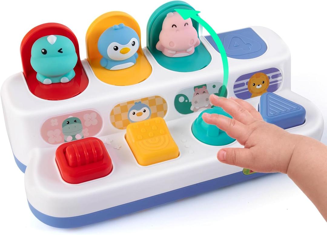 Montessori Cause and Effect Toy 6-12 Months, Baby Push Button Pop Up Animal Toy, Interactive Sensory Toys for Toddlers 1 2 3, Developmental Educational Toy for Boys Girls 9-11  Months