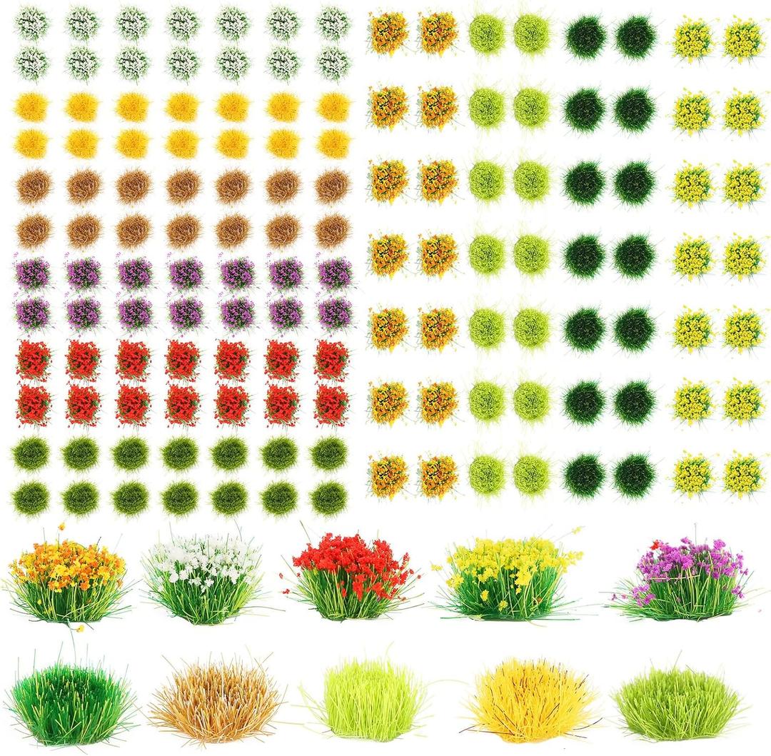140Pcs DIY Miniature Colorful Flower Cluster Self Adhesive Flower Vegetation Groups Static Grass Tufts for Train Landscape Railroad Scenery Sand Military Layout Model Miniature Bases and Dioramas