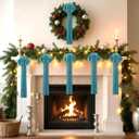 8 Pcs Extra Large Valentines Day Velvet Bows, 17.7 x 8.7 Vintage Raw Edge Ribbon Swag Bows for Romantic Home Decor, Door Wall Mantel Hanging Decorations(Blue Grey,8.7 x 17.7 x 3 in)