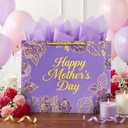 3 x Xustanina 13" Large Rose Purple Gift Bag Set, With Gilded Floral Pattern, Envelope, Greeting Card and Tissue Paper, Suitable for Mother's Day, Birthday, Wedding and Anniversary