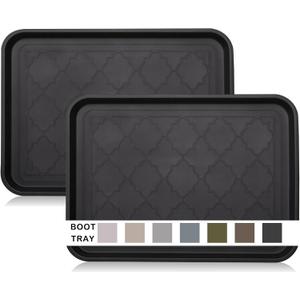 Boot Tray for Entryway Indoor, Heavy Duty Shoe Mat Tray 2 Packs, 16.7"x12.8" Waterproof Shoes Trays with Raised Edge, Outdoor Multi-Purpose Mats for Boots, Garden, Pets (Black)