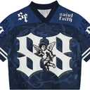 Men's Retro Y2k Mesh Jersey Shirts V Neck Number Graphic Tees Half Sleeve Baggy T Shirt Streetwear (X-Large, Blue)