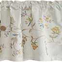 VOGOL Floral Embroidered Pattern Kitchen Valances for Windows, Linen Rod Pocket Curtains Valance for Living Room, 52 Inch Wide by 18 Inch Long, One Panel