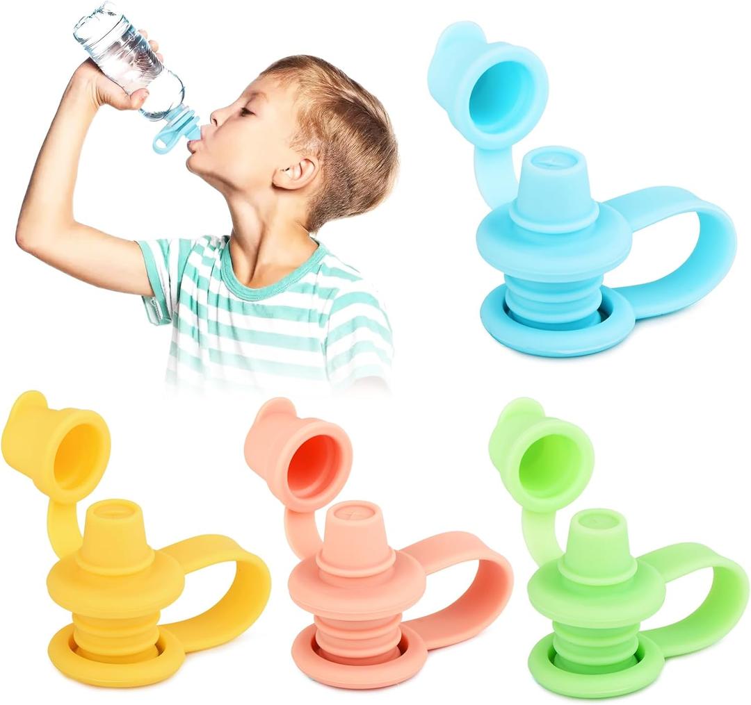 2 x Water Bottle Spout Adapter for Toddlers, 4 Pack No Spill Water Bottle Topper, Travel Toddler Essentials, Leakproof, Reusable & Easy-to-Use