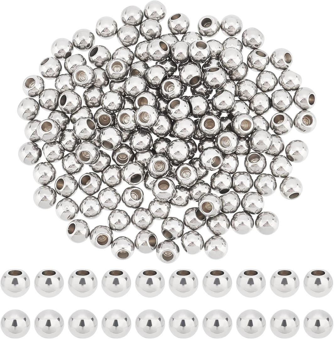 DICOSMETIC 150Pcs Memory Wire End Caps 5x2mm Stainless Steel Cord End Caps Round Half Drilled Beads Ball Shape Cord Terminators for Earrings Necklace Bracelet Jewelry Making DIY Crafts, Hole: 2mm