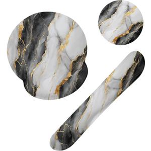 Black Gray Gold Marble Keyboard Wrist Rest Pad and Mouse Pad Wrist Support Set,3-in-1 Ergonomic Mouse Pad with Non-Slip Rubber Base for Home Office Game Computers Desk,