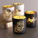 Spooky Halloween Votive Candle Tealight Holder, Pack of 4, Black/White, Witch, Skull, Spider, Decorations